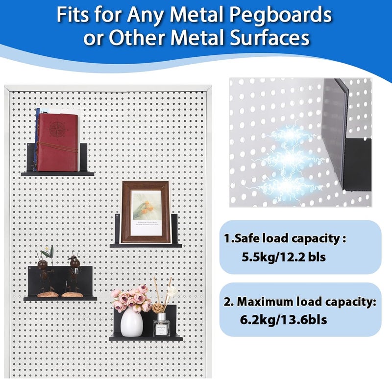 Kokone Magnetic Pegboard Shelves 6 Pack Small Pegboard Shelf for Garage Sturdy Steel Pegboard Accessories for Storing or Displaying Versatile Peg Board Shelf for Workbench,Craft Room,Home,Black - Image 5